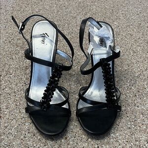 FIONI Black Beaded Strappy Heels
